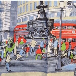 Ulster Vintage Irish Linen Tea Towel Eros Piccadilly London Red Bus Illustration